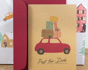 Postcard mail for you (by car), optionally with an envelope