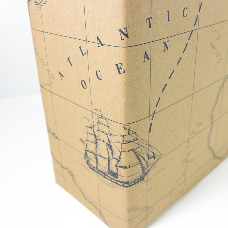 Nautical gift wrap world map – treasure map design on recycled paper 69 x 48 cm – sailing ship Atlantic – also usable as a poster image 3