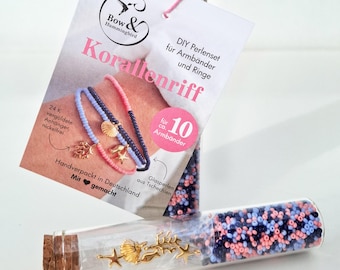 Kit de joyería de arrecife de coral: crea tu propia pulsera con colgantes chapados en oro de 24 quilates. Juego de cuentas náuticas, kit de manualidades de verano.