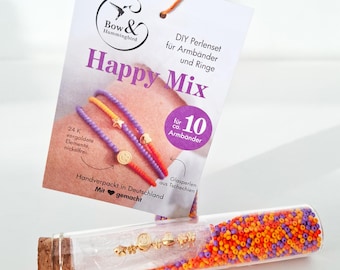 Kit de joyería DIY Happy Mix: crea tu propia pulsera con dijes chapados en oro de 24 quilates: juego de cuentas de colores, kit de manualidades, idea de regalo