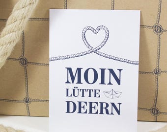 Tarjeta postal náutica "Moin lütte Deern" – Tarjeta de felicitación para bebés del norte de Alemania para niñas, DIN A6 – Papel reciclado – Hecho en Alemania – Regalo para recién nacidos