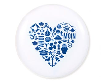 Imán nórdico para nevera de Heart – Corazón marinero en azul y blanco – 5,6 cm – Imán para cocina y pizarra – Idea de regalo para amantes del mar