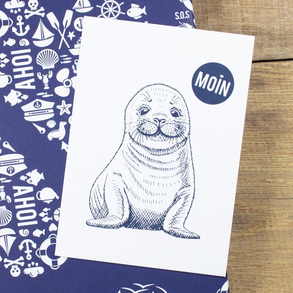 Postkarte Moin Seehund
