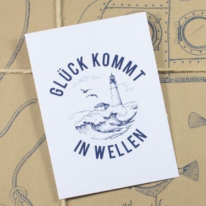 Postkarte Glück kommt in Wellen