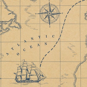 Nautical gift wrap world map – treasure map design on recycled paper 69 x 48 cm – sailing ship Atlantic – also usable as a poster image 4