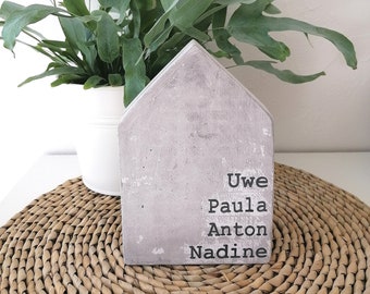 Beton Haus "Familie" | Wohndeko | Shabby Chic | Haus | Grau | mit Namen | Personalisiert