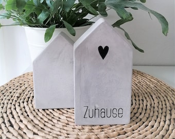 Beton Haus | Schriftzug "Zuhause" | Deko Wohnen | Hellgrau | Shabby chic | Personalisierbar