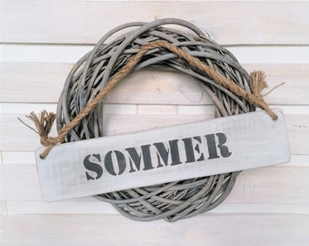 Holzschild, Dekoschild, Shabby Schild "Sommer" mit Kordel und Ösen, maritimer Look