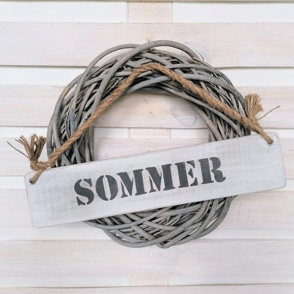 Holzschild, Dekoschild, Shabby Schild "Sommer" mit Kordel und Ösen, maritimer Look