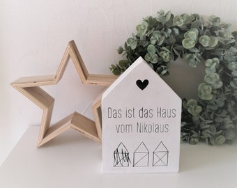 Beton Haus | Schriftzug "Das ist das Haus vom Nikolaus" | Deko Wohnen | Weiß | Shabby chic | Weihnachtsdeko