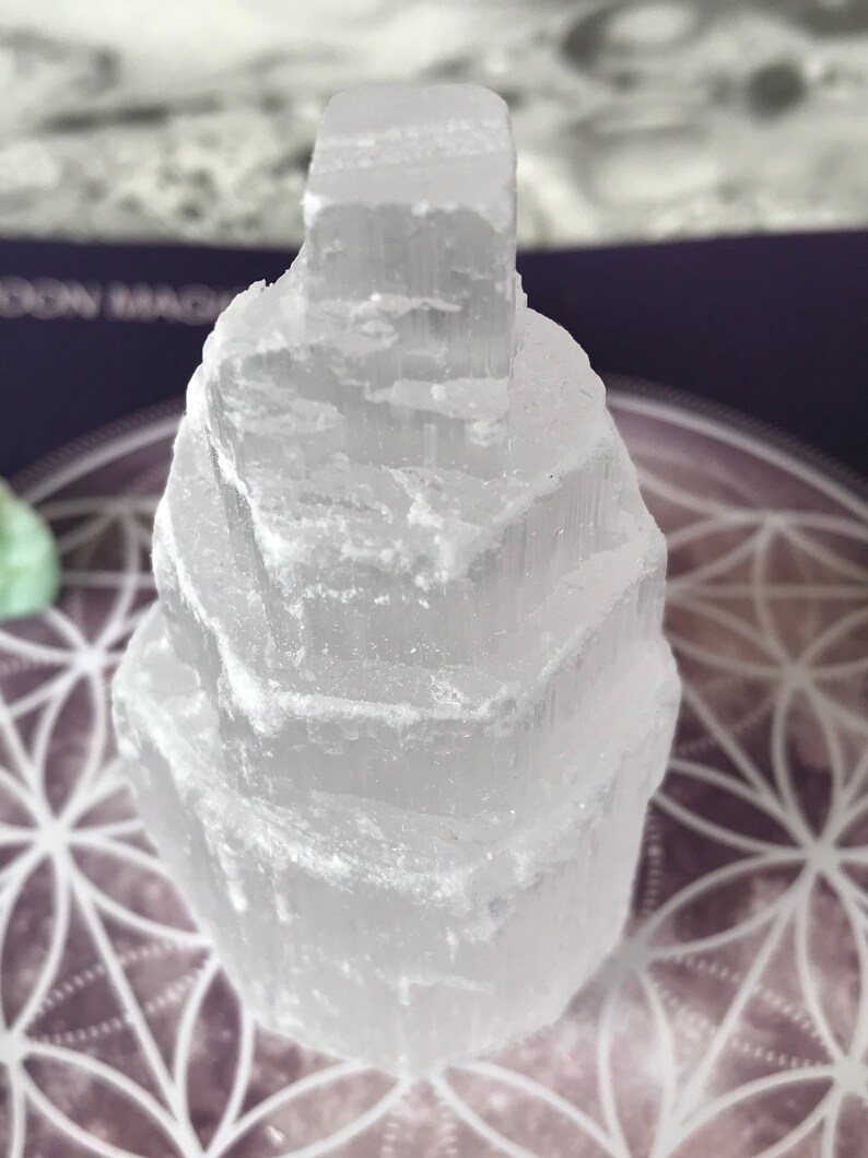 Selenite Tower And Crystal Set Etsy