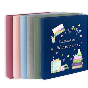 Personalisierte Zeugnismappe Ordner A4 für Zeugnisse – mit Wunschname & Schul-Motiv – Geschenk zur Einschulung Motiv Bücher