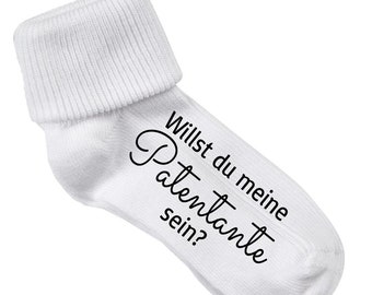 Babysocke mit Aufdruck Verkündung Schwangerschaft, Patentante, Patenonkel