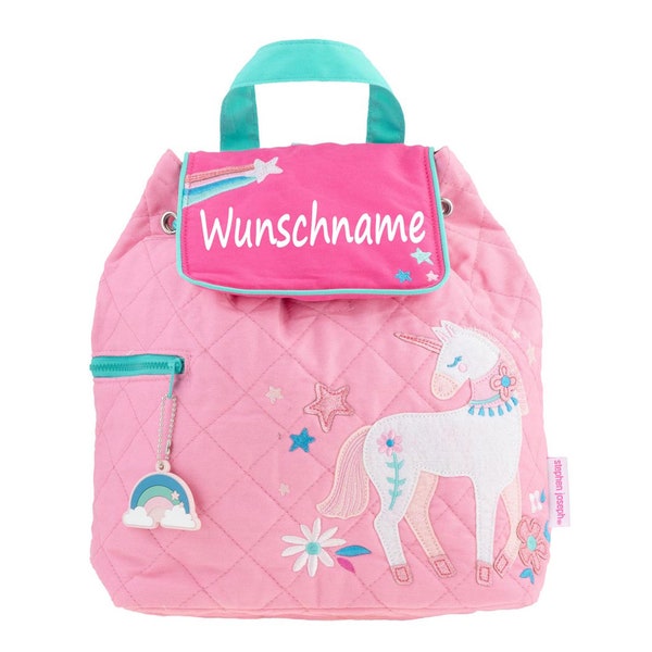 Personalisierter Rucksack für Kinder 8 Liter Kindergartenrucksack aus Baumwolle mit Namen bedruckt Motiv Einhorn pink