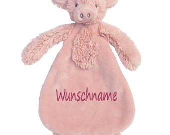 Schnuffeltuch mit Name bestickt Kuscheltuch personalisiert Geschenk zur Geburt Schwein