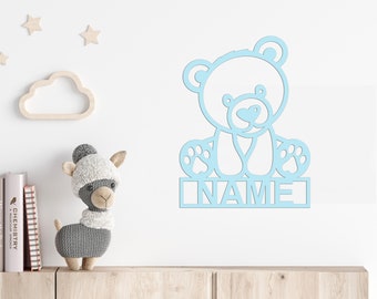 Personalisierter 3D Schriftzug individuelles Namensschild 25cm Höhe Türschild Wanddekoration Kinderzimmer Acryl Bär