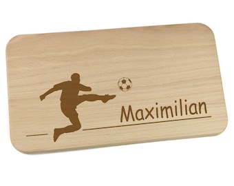 Frühstücksbrettchen aus Holz mit Namen personalisiert Motiv Fußballspieler