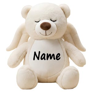 Stofftier PERSONALISIERT Teddybär mit Name Kuscheltier Engel 25cm Bär beige Geschenk Geburt Andenken Namensgeschenk