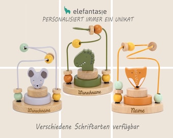 Trixie Motorikschleife aus Holz PERSONALISIERT Mini Steckspiel mit Namen graviert Geschenk zur Geburt