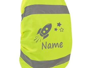 REGENSCHUTZ für Rucksäcke Regenhülle Schulrucksack mit Name oder Text personalisiert Rakete