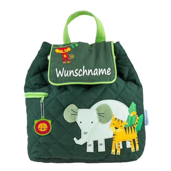 Personalisierter Rucksack für Kinder 8 Liter Kindergartenrucksack aus Baumwolle mit Namen bedruckt Motiv Zoo