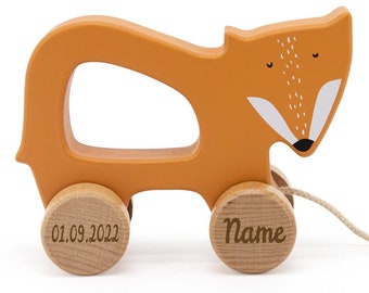 Pull-along toy with name * Personalized pull-along toy * Push toy for birth * Fox