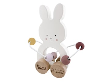 Boucle de motricité personnalisée * Jouet à pousser gravé du prénom * Cadeau de naissance * Lapin