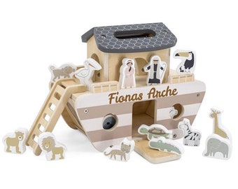 Personalisiert ARCHE NOAH aus Holz mit Name Baby Geschenk zur Taufe mit Gravur