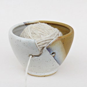 Yarn bowl white/mustard yellow, ceramic