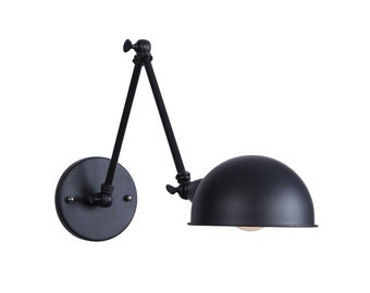 Swing arm Wall Sconce - Matte Black - On/Off Switch & Plug-in Option - Retro - Loft - Industrial - Minimalist - Lamp - UL Listed