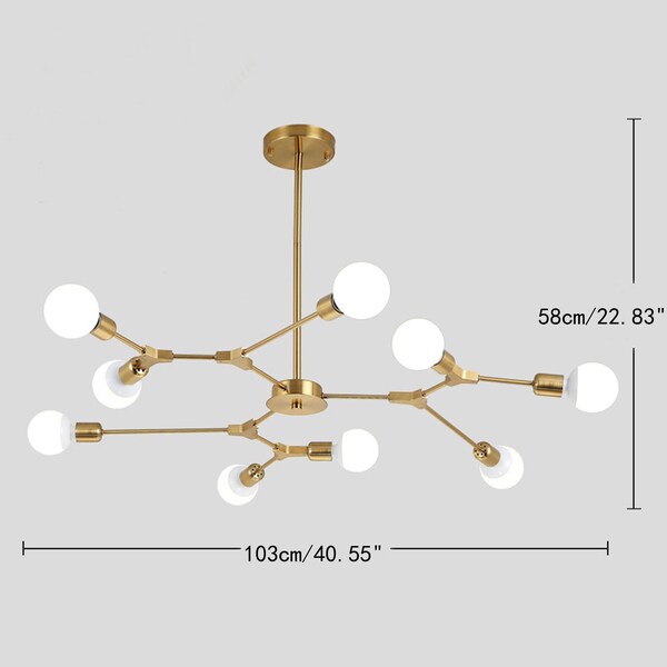 Modern Sputnik Chandelier, Gold 9-Light Industrial Vintage Chandeliers for Living Room Dining Room Bedroom Kitchen Island