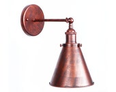 Modern Farmhouse Iron Rust Barn Light with a Metal Conical Shade Vintage Retro Wall Sconce - UL Listed