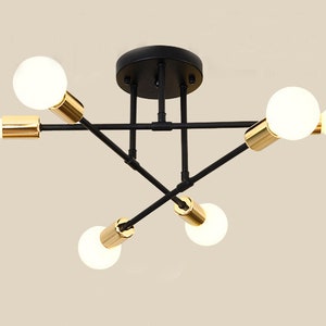 6-Light Chandelier Mid-Century Pendant Lighting Adjustable Arm Sputnik Chandelier Modern Ceiling Light Fixture for Living Room Dining