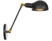 Wall Sconces Swing Arm Plug-in or Hardwire Lamp, Small, Antique Brass and Black Matte Finish, Wall Mounted Industrial Wall Sconce