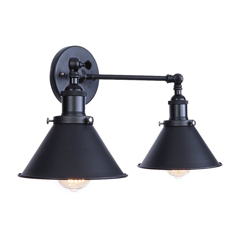 Double Light Wall Sconce Matte Black Industrial Style Etsy