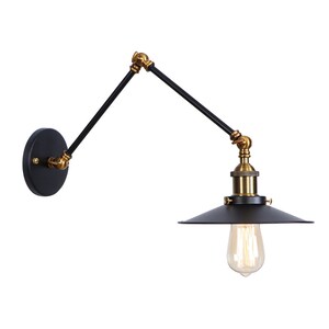 Wall Sconces - Swing Arm Plug-in or Hardwire Lamp - Antique Brass and Matte Black Finish - UL Listed