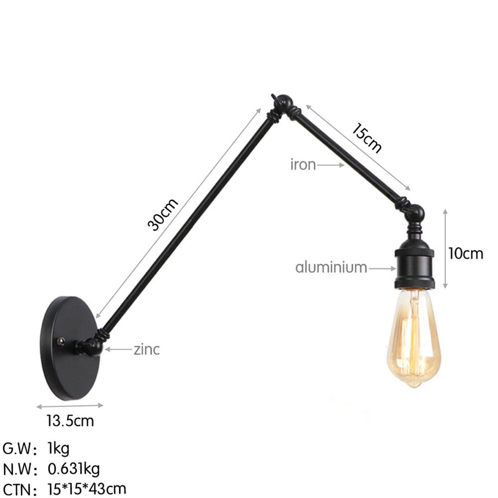 Black Swing Arm Sconce Articulating Light Bedside Light Etsy