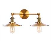 2-Light Industrial Bathroom Vanity Light, Brass Finished Sconce, Vintage Edison Wall Lamp Light Fixture for Bathroom, Plug in or Hardwired