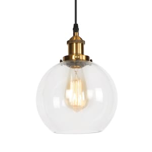 Glass Pendant Light Fixture - Pendant - Kitchen Light - Pendant Light - Edison Light Bulb - Large Clear Globe - Edison Bulb-  Ceiling Light