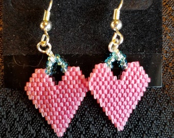 Pink Heart Native American Beaded Earrings