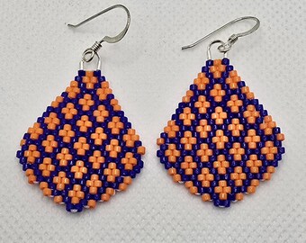 Orange and Blue Native American Beaded Earrings