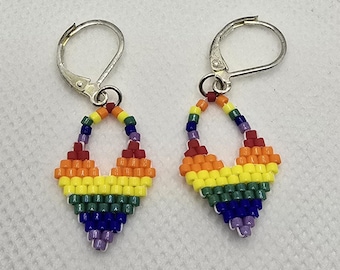 Rainbow Heart Native American Beaded Earrings