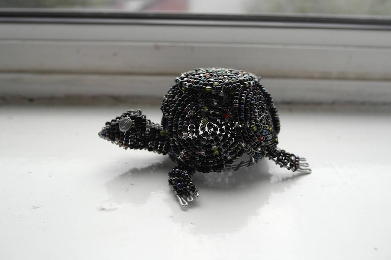 Zimbabwe Art Black African Beaded Wire Tortoise Wire Animal