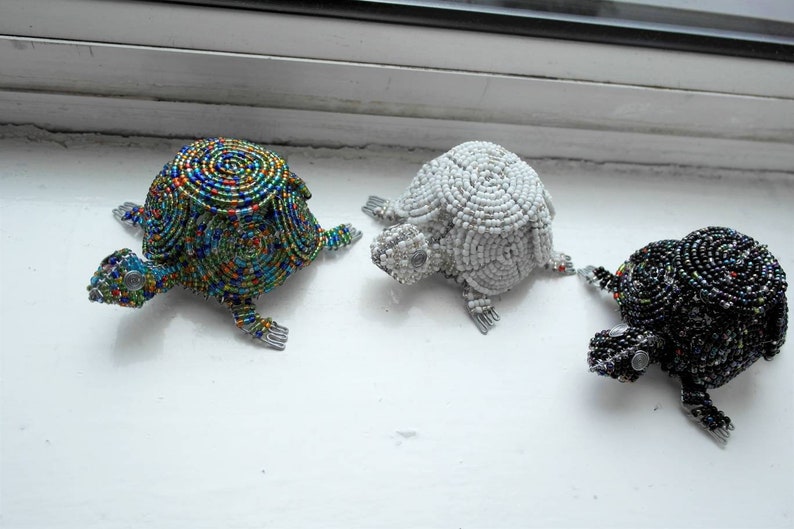 Zimbabwe Art Black African Beaded Wire Tortoise Wire Animal