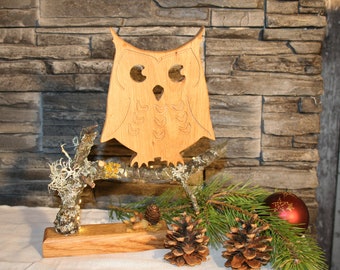 Oak Owl Autumn Decoration Autumn Oak Wood Decoration Natural Decoration Wood Wood Decoration Autumn Decoration Natural Material Wood LED Lighting