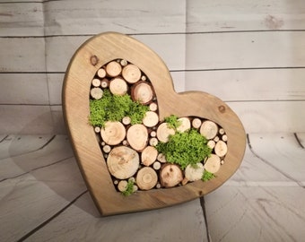 Decorative heart with LED lighting in grey wooden discs heart decoration Mother's Day gift individually battery illuminated wooden heart lighting wood