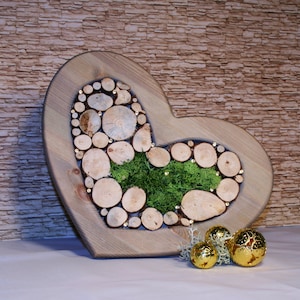 Dekoherz mit LED-Beleuchtung Beleuchtung Holz Holzscheiben Herz Deko Muttertag Hochzeit Geschenk Individuell Batterie beleuchtet Holzherz