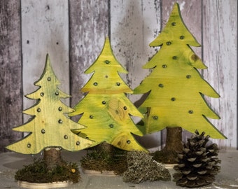 Tannenbaum mit echtem Stamm und Beleuchtung Holzdeko LED-Beleuchtung Weihnachten Weihnachtsdeko Weihnachtsbaum Holz