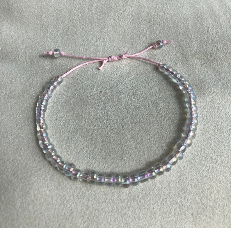 Adjustable Clear Beaded Cord Bracelet / Handmade Beaded Cord Bracelet