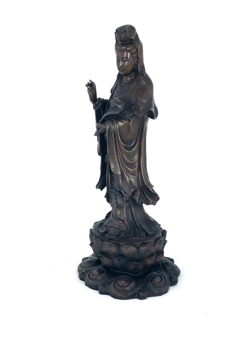 Bronze Quan Yin Holding Ruyi on Lotus Etsy